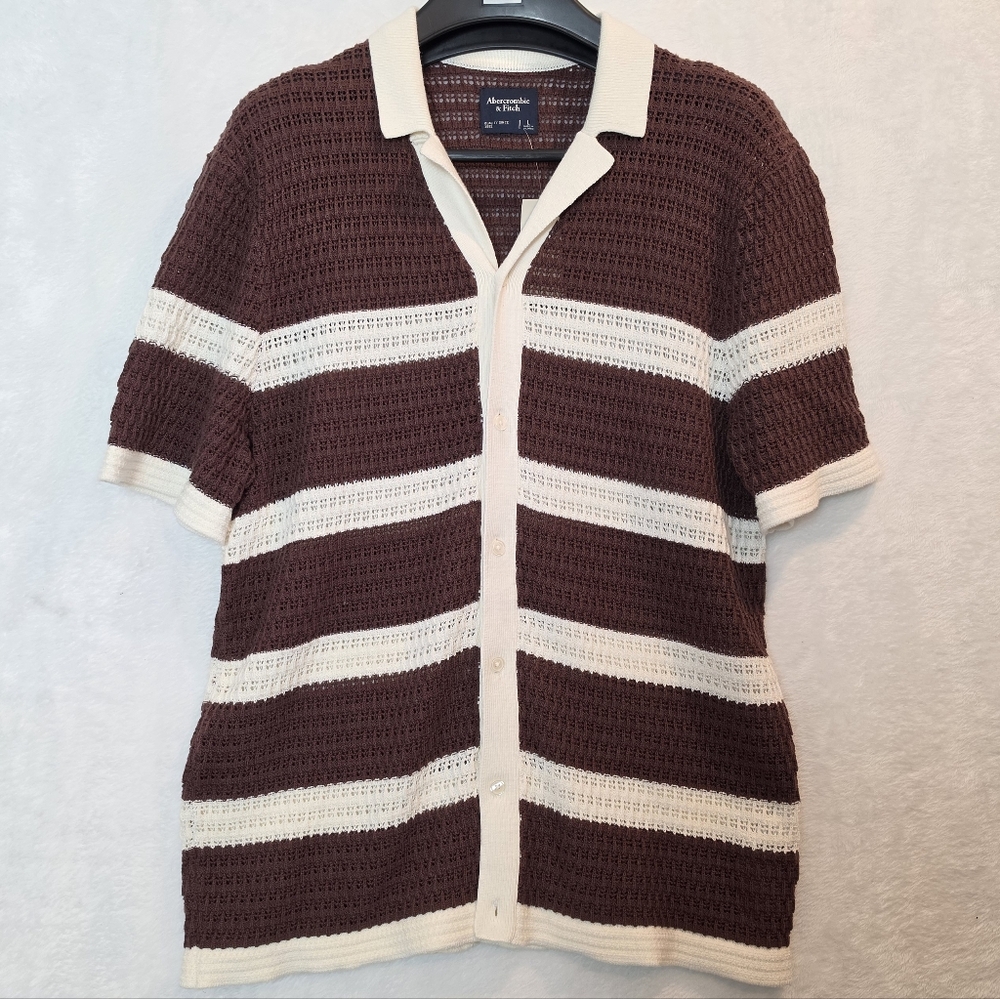 NWT Abercrombie & Fitch Brown And Cream Striped Crochet Sweater Men's Large